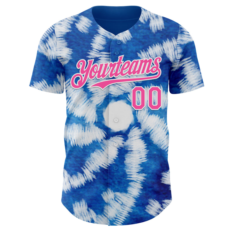 Custom Tie Dye Pink-White Shibori Pattern Authentic Baseball Jersey