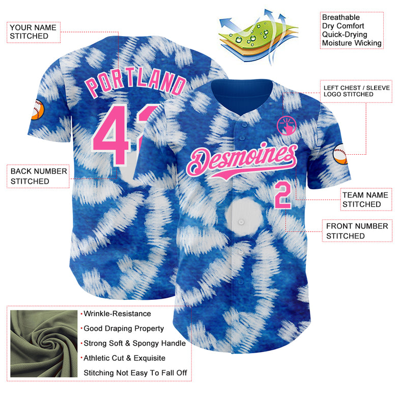 Custom Tie Dye Pink-White Shibori Pattern Authentic Baseball Jersey