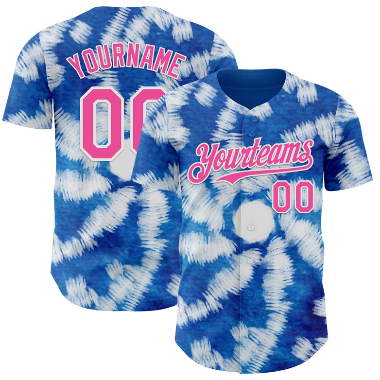 Custom Tie Dye Pink-White Shibori Pattern Authentic Baseball Jersey