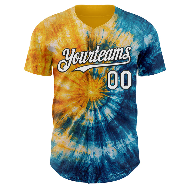 Custom Tie Dye White-Black Shibori Pattern Authentic Baseball Jersey
