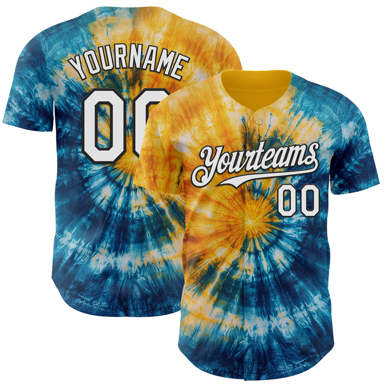 Custom Tie Dye White-Black Shibori Pattern Authentic Baseball Jersey