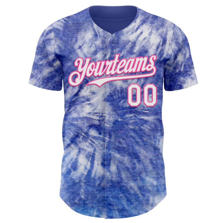 Custom Tie Dye White-Pink Shibori Pattern Authentic Baseball Jersey