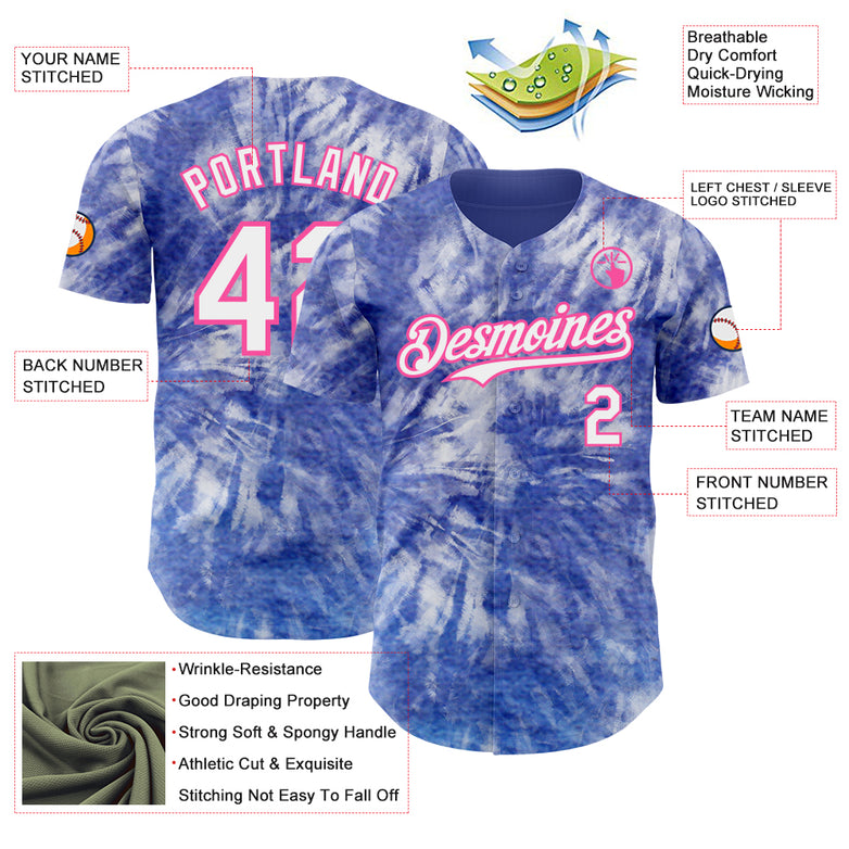 Custom Tie Dye White-Pink Shibori Pattern Authentic Baseball Jersey