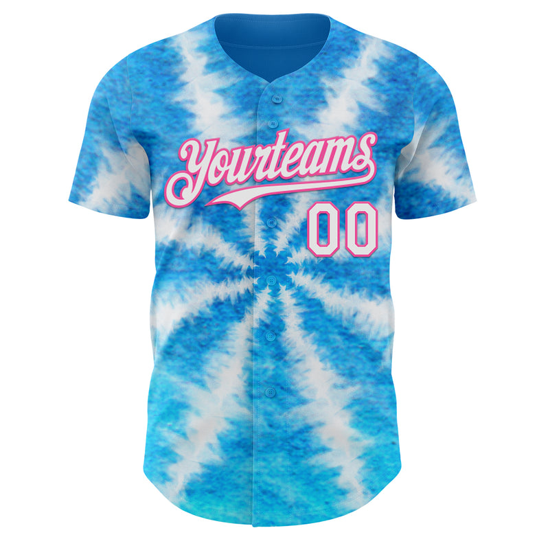 Custom Tie Dye White-Pink Shibori Pattern Authentic Baseball Jersey