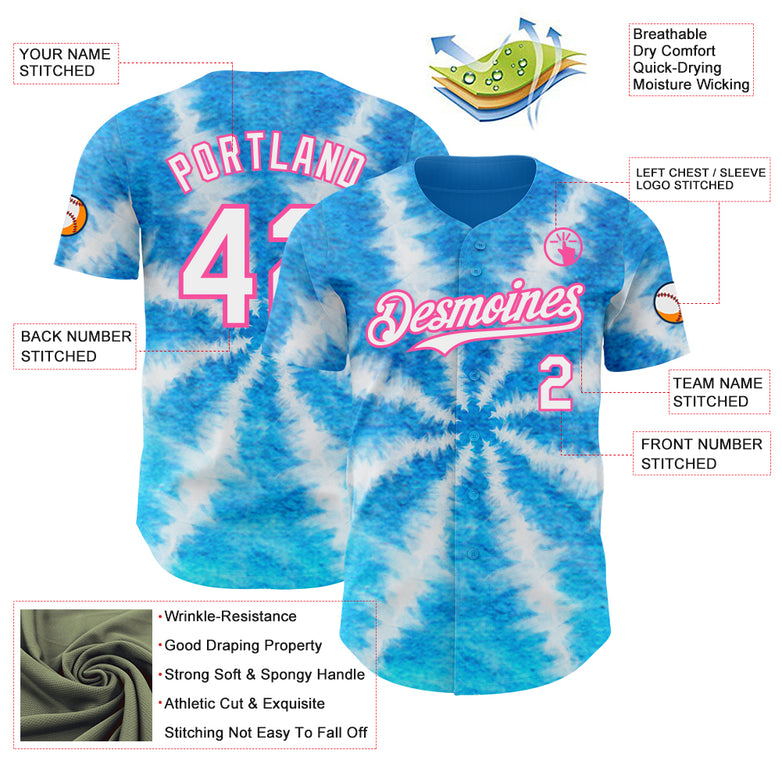 Custom Tie Dye White-Pink Shibori Pattern Authentic Baseball Jersey