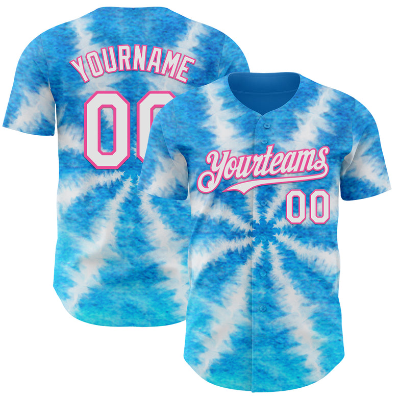 Custom Tie Dye White-Pink Shibori Pattern Authentic Baseball Jersey