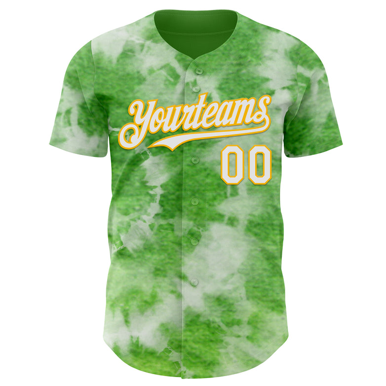 Custom Tie Dye White-Gold Shibori Pattern Authentic Baseball Jersey