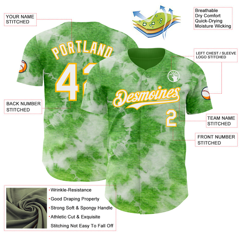 Custom Tie Dye White-Gold Shibori Pattern Authentic Baseball Jersey