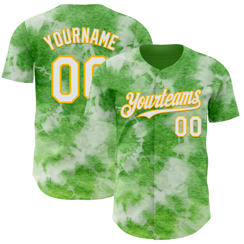 Custom Tie Dye White-Gold Shibori Pattern Authentic Baseball Jersey