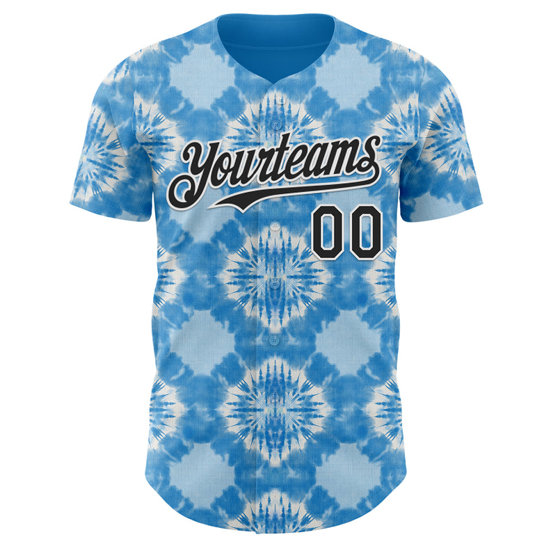 Custom Tie Dye Black-White Shibori Pattern Authentic Baseball Jersey