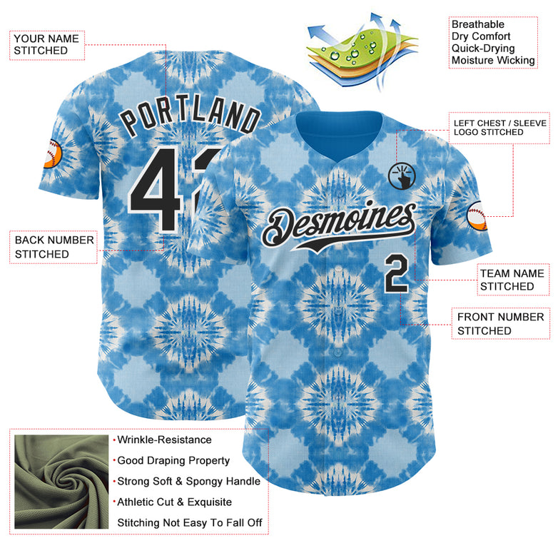 Custom Tie Dye Black-White Shibori Pattern Authentic Baseball Jersey