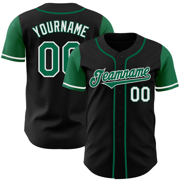 Custom Black Kelly Green-White Authentic Two Tone Baseball Jersey
