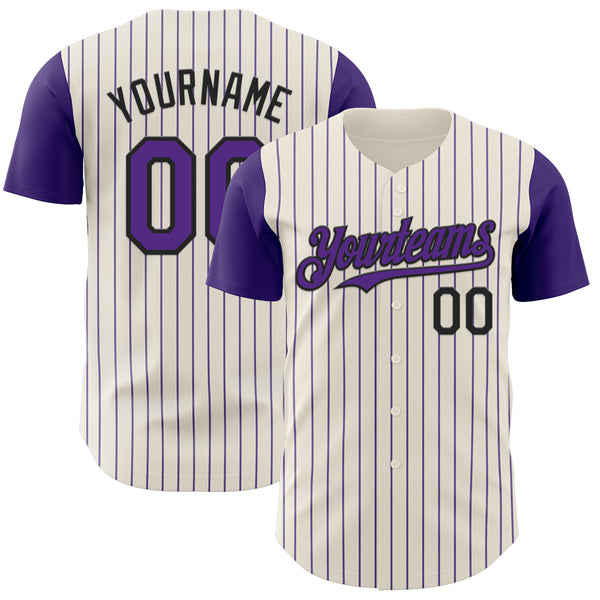 Custom Cream Purple Pinstripe Black Authentic Two Tone Baseball Jersey