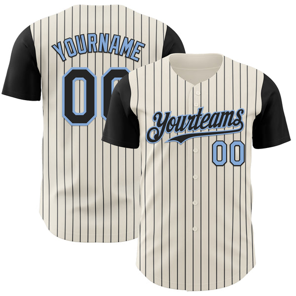 Custom Cream Black Pinstripe Light Blue Authentic Two Tone Baseball Jersey
