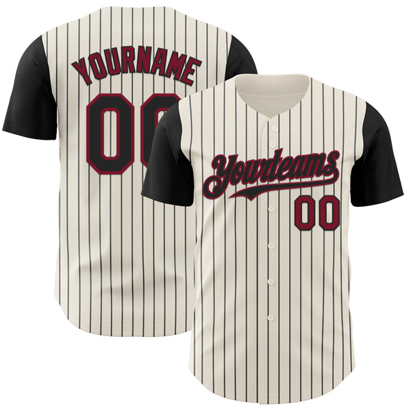 Custom Cream Black Pinstripe Crimson Authentic Two Tone Baseball Jersey