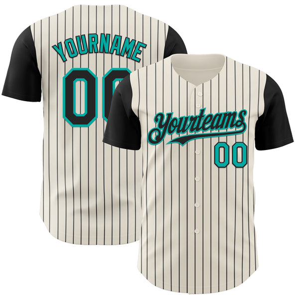 Custom Cream Black Pinstripe Aqua Authentic Two Tone Baseball Jersey