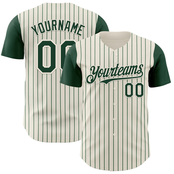 Custom Cream Green Pinstripe Green Authentic Two Tone Baseball Jersey