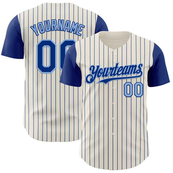 Custom Cream Royal Pinstripe Light Blue Authentic Two Tone Baseball Jersey