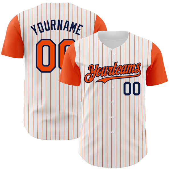 Custom White Orange Pinstripe Navy Authentic Two Tone Baseball Jersey