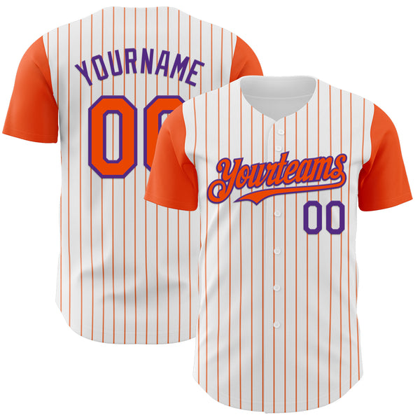 Custom White Orange Pinstripe Purple Authentic Two Tone Baseball Jersey