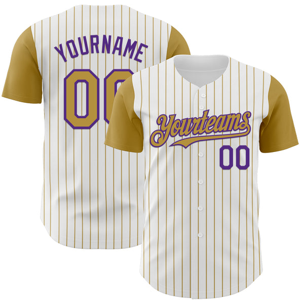 Custom White Old Gold Pinstripe Purple Authentic Two Tone Baseball Jersey