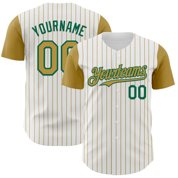 Custom White Old Gold Pinstripe Kelly Green Authentic Two Tone Baseball Jersey