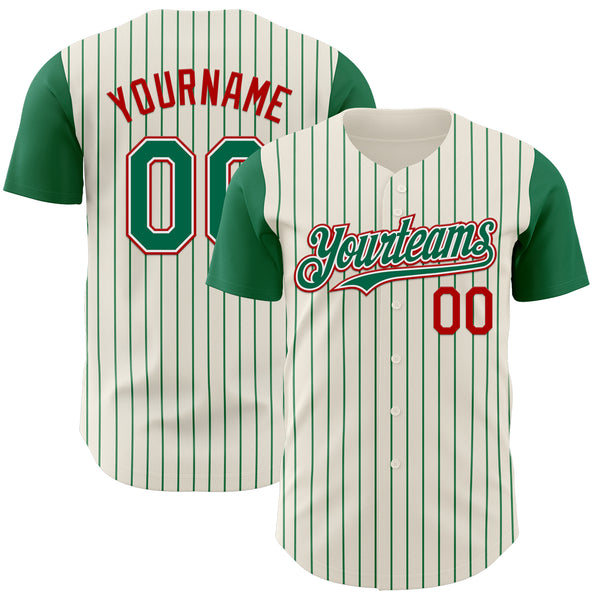 Custom Cream Kelly Green Pinstripe White-Red Authentic Two Tone Baseball Jersey