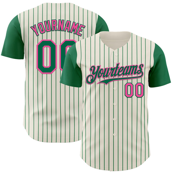 Custom Cream Kelly Green Pinstripe Pink Authentic Two Tone Baseball Jersey