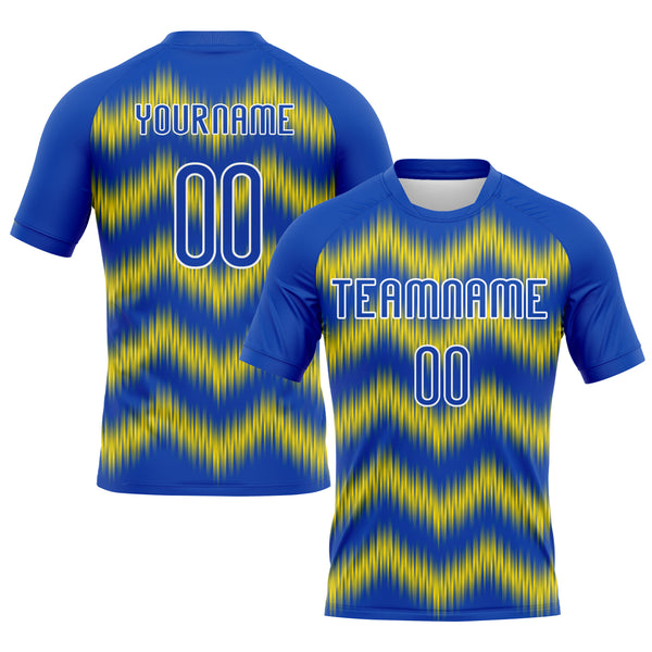 Custom Thunder Blue Gold-White Zigzag Sublimation Volleyball Uniform Jersey