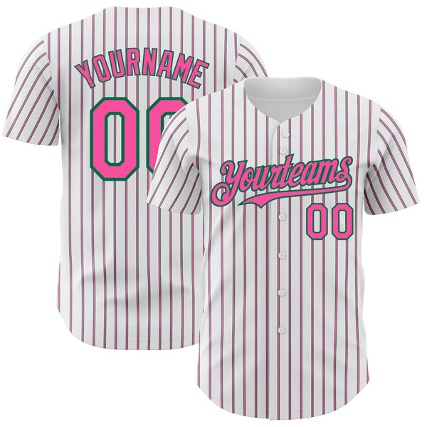 Custom White (Kelly Green Pink Pinstripe) Pink-Kelly Green Authentic Baseball Jersey