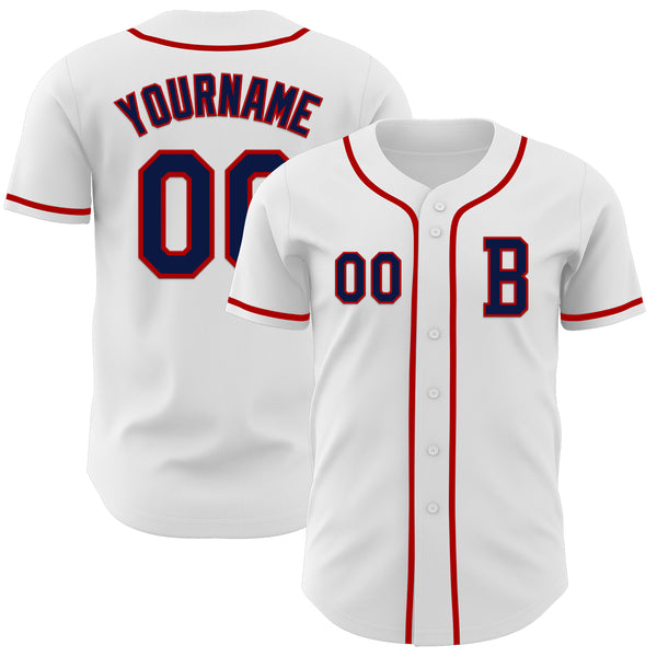 Custom White Navy-Red Authentic Baseball Jersey