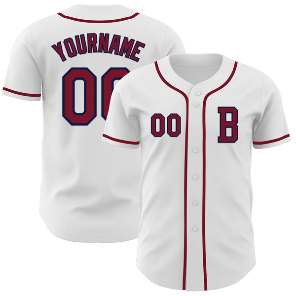 Custom White Crimson-Navy Authentic Baseball Jersey