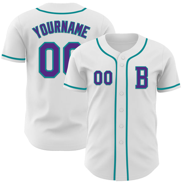 Custom White Purple-Teal Authentic Baseball Jersey