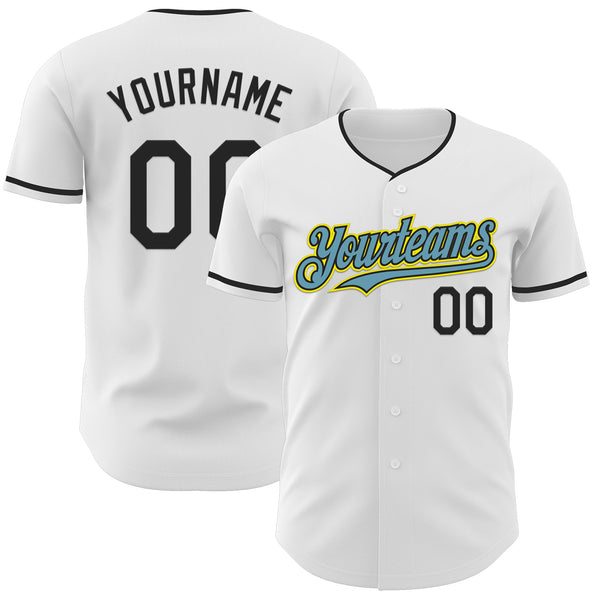 Custom White Black Shadow Blue-Light Yellow Authentic Baseball Jersey