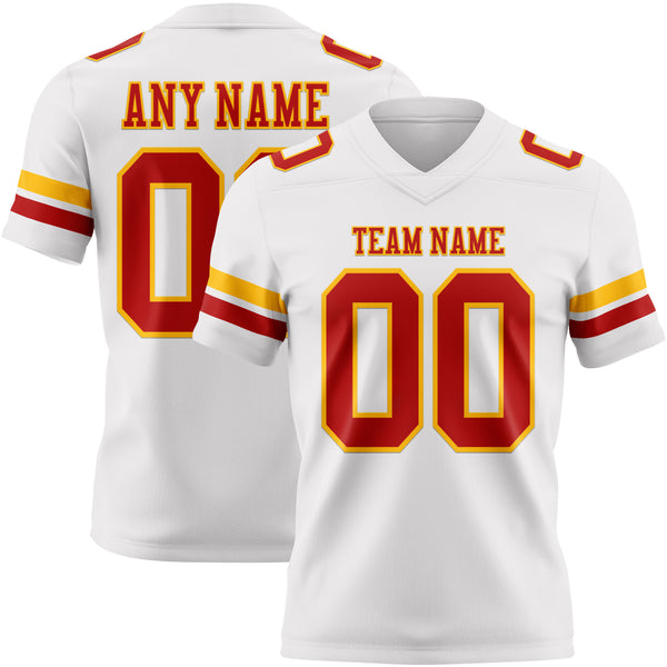 Custom White Red-Gold Authentic Football Jersey