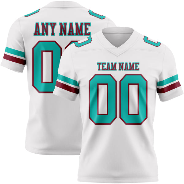 Custom White Aqua-Crimson Authentic Football Jersey