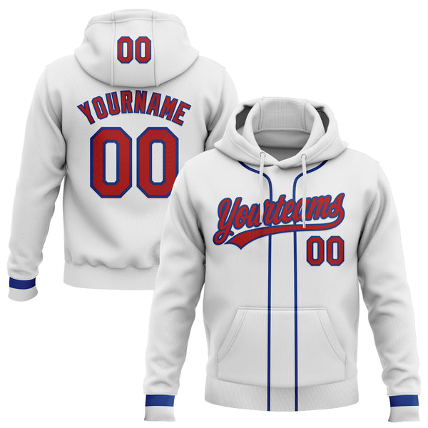 Custom Stitched White Red-Royal Baseball Pullover Sweatshirt Hoodie