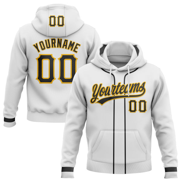 Custom Stitched White Black-Gold Baseball Pullover Sweatshirt Hoodie