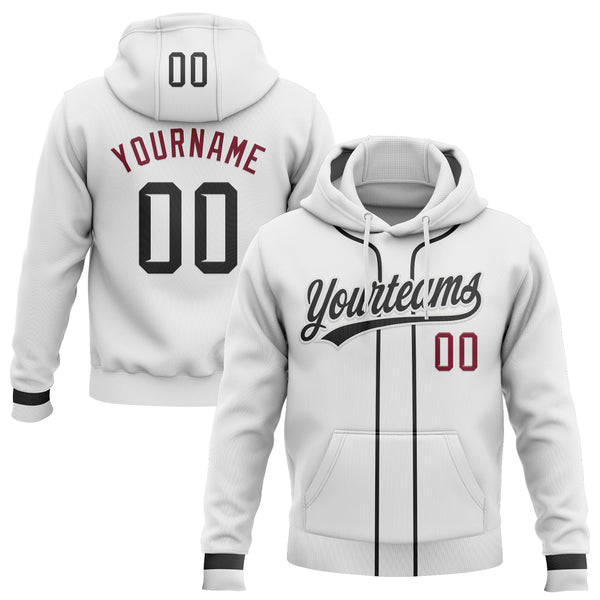 Custom Stitched White Black-Crimson Baseball Pullover Sweatshirt Hoodie