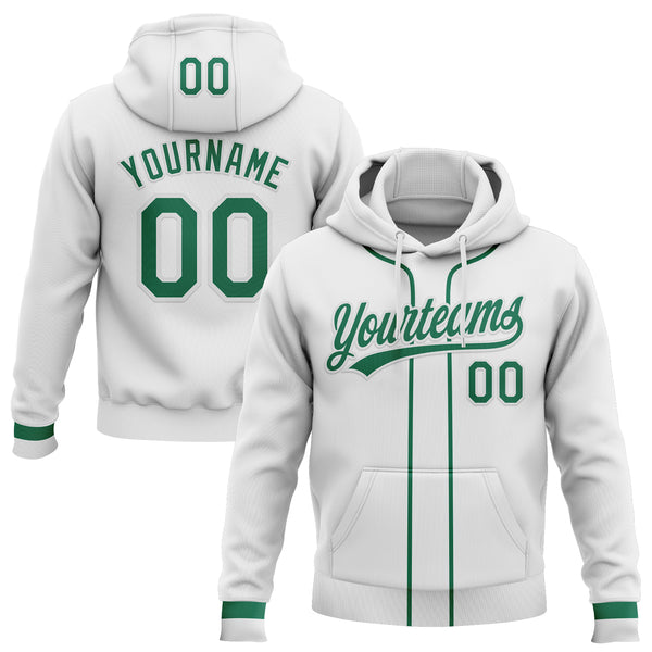 Custom Stitched White Kelly Green-White Baseball Pullover Sweatshirt Hoodie