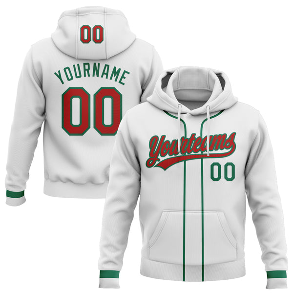 Custom Stitched White Red-Kelly Green Baseball Pullover Sweatshirt Hoodie