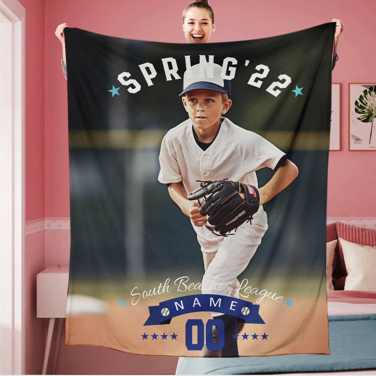 Personalized Baseball Name Photo Blanket