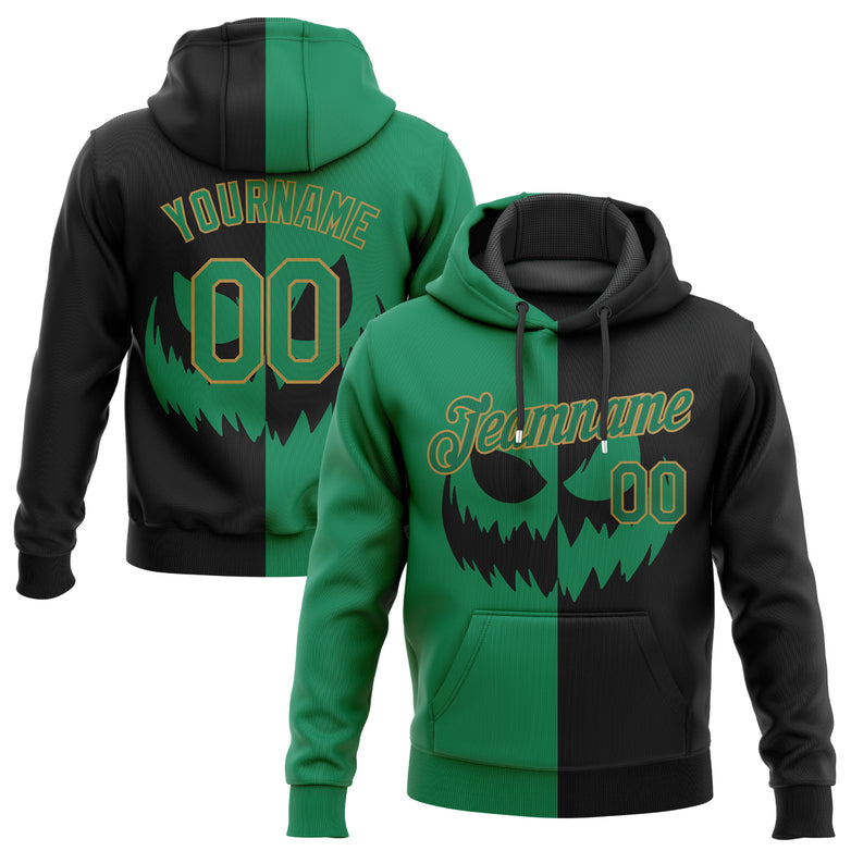 Custom Stitched Black Kelly Green-Old Gold 3D Pattern Scary Faces Of Halloween Pumpkin Sports Pullover Sweatshirt Hoodie