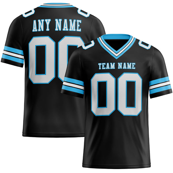 Custom Black White-Sky Blue Authentic Football Jersey