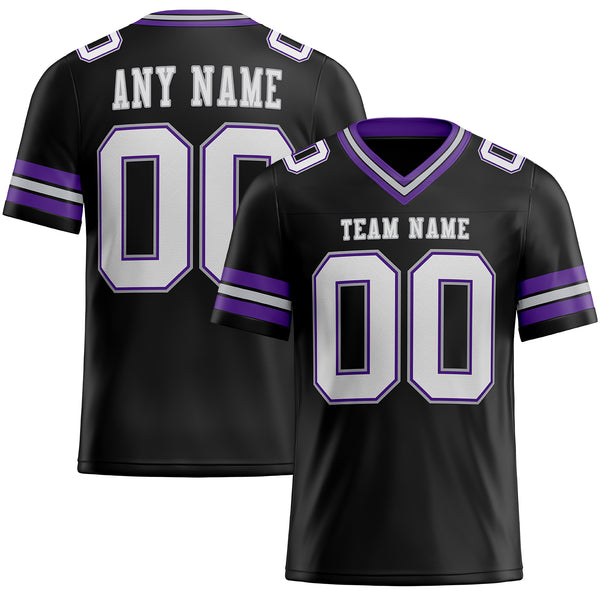 Custom Black White Purple-Gray Authentic Football Jersey