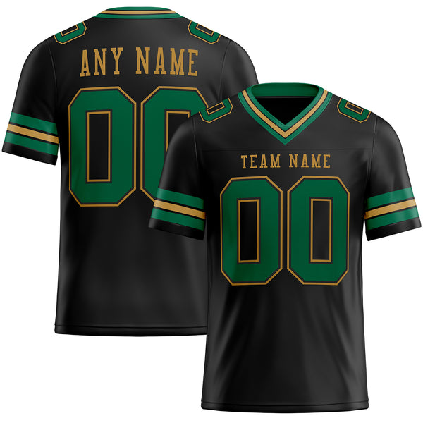 Custom Black Kelly Green-Old Gold Authentic Football Jersey