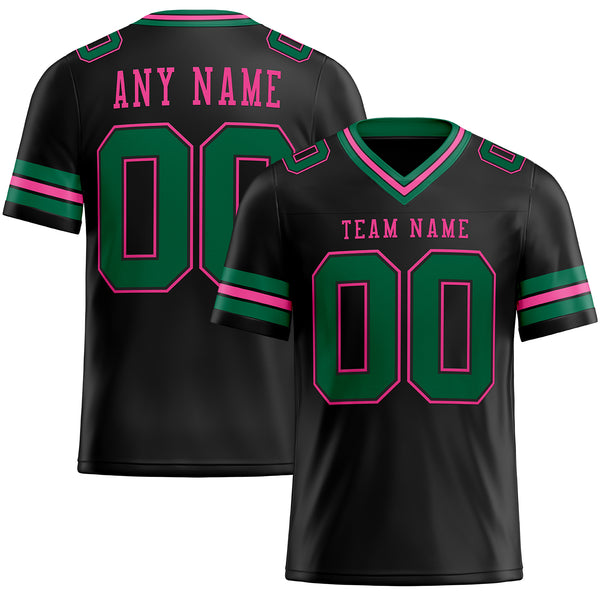 Custom Black Kelly Green-Pink Authentic Football Jersey
