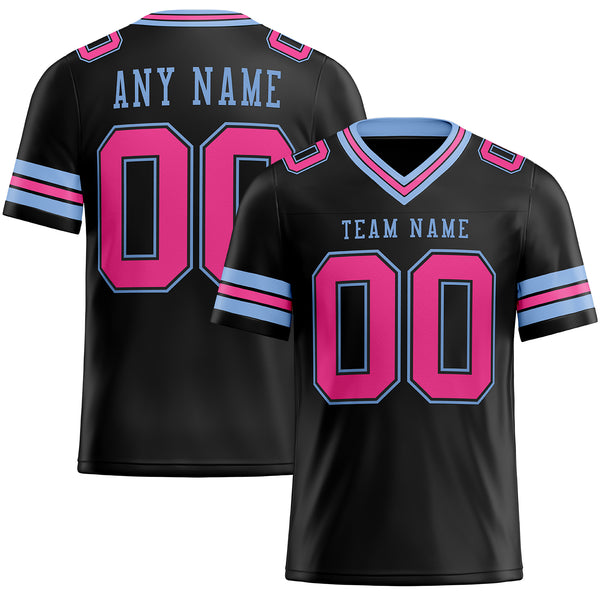 Custom Black Pink-Light Blue Authentic Football Jersey