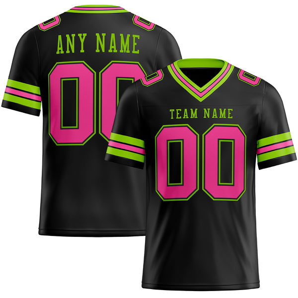 Custom Black Pink-Neon Green Authentic Football Jersey