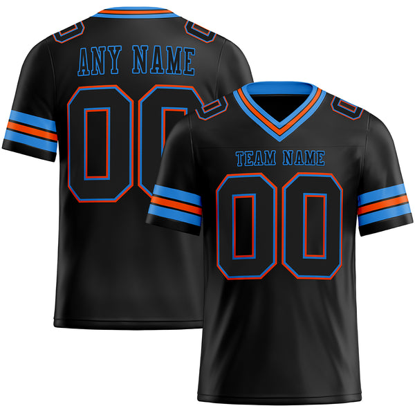 Custom Black Powder Blue-Orange Authentic Football Jersey